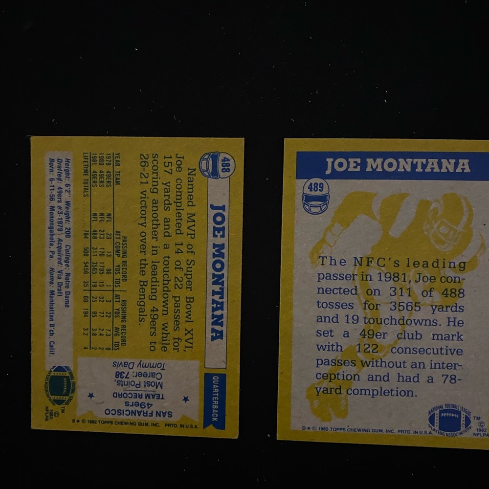 1982 Topps Joe Montana All Pro and In Action Cards. - Picture 2 of 4